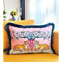 Pink Velvet Pillow, Animal Print Pillow, Animal Print Pillows, Cushion Covers Online, Tiger Pattern, Blue Tassel, Print Pillow, Pattern Throw Pillow, Euro Sham