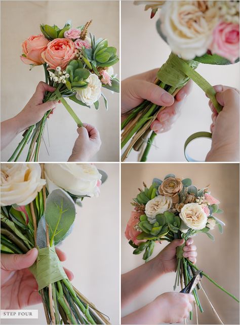 Bouquet Pastel, Diy Bridal Bouquet, Succulent Bouquet, Making A Bouquet, Diy Bridal, Diy Wedding Bouquet, Floral Tape, Diy Wedding Flowers, Diy Bouquet