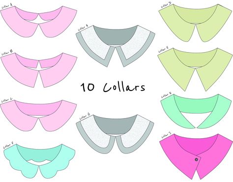 Detach Collar Sewing Pattern, 10 Sewing Patterns Tutorial, False Collar. Printable at home A4, US letter and Projector File https://etsy.me/3incAIz #sewing #fakecollar #detachcollar #pdfsewingpattern #babysewingp Collar Sewing Pattern, Collar Sewing, False Collar, Collars Diy, Fake Collar, Felt Projects, Baby Clothes Patterns, Diy Sewing Pattern, Diy Quilt