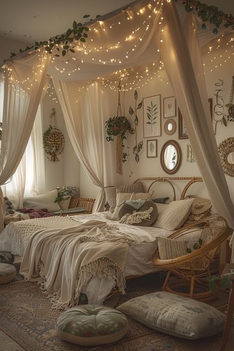 Room Inspo Wall Paint, Relaxed Room Ideas, Combined Bedroom And Living Room, Bedroom With Lights On Wall, Bedroom Inspirations Decorating Ideas, Wooden Bedroom Aesthetic, Bedroom Design With Two Windows, Cottage Modern Bedroom, Cozy Bedroom Aesthetic Vintage