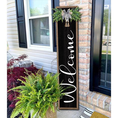 PRICES MAY VARY. 【Highquality Material】: the hanging vertical welcome sign for front porch is made of natural and quality wood material, sturdy and reliable to use, It is printed with weatherproof UV Inks that won’t fade, peel or crack. 【Perfect Size】: Welcome sign is 45" tall and 9" wide , 1" thick, weighs 2.5 lb. Ready to hang anywhere you want guests to see in your home, such as the porch, yard, entrances, entryways, front porches and walls and any conspicuous position. 【Exquisite Craftsmansh Small Porch Ideas On A Budget, Farmhouse Outside, Small Porch Ideas, Dr Ideas, Railing Designs, Small Porch, Outdoor Welcome Sign, Welcome Signs Front Door, Front Porch Signs