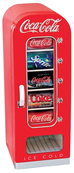 This small, Coca-Cola-branded beverage refrigerator is perfect to keep drinks chilled and ready to drink in your family room, man cave, or even office.  The Coca-Cola Vending Fridge holds 10 12-oz … Drinks Fridge, Cozinha Do Mickey Mouse, Small Mini Fridge, Deco Cinema, Beverage Refrigerator, Beverage Center, At Home Movie Theater, Coke Cola, Home Theater Rooms