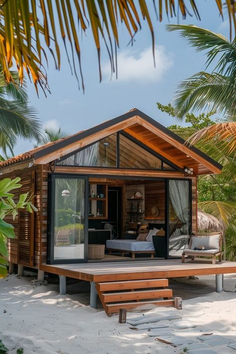 Tiny Homes Tiny House Beach, Resort Design Plan, Homemade Pillows, Small Beach Houses, Rustic Lake Houses, Off Grid House, Tiny House Exterior, Cabin Tiny House, Luxury Beach House