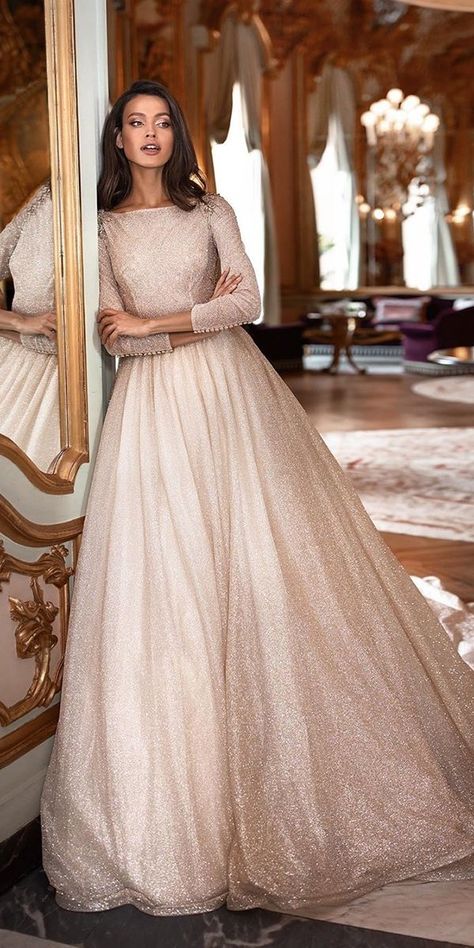 30 Cute Modest Wedding Dresses To Inspire | Wedding Forward Dusky Pink Bridesmaid Dresses, Modest Wedding Dresses Ball Gown, Gown With Long Sleeves, Modest Bridal Gowns, Modest Bridal, Modest Wedding Gowns, Wedding Dresses Blush, Wedding Dresses Ball Gown, Dresses Ball Gown