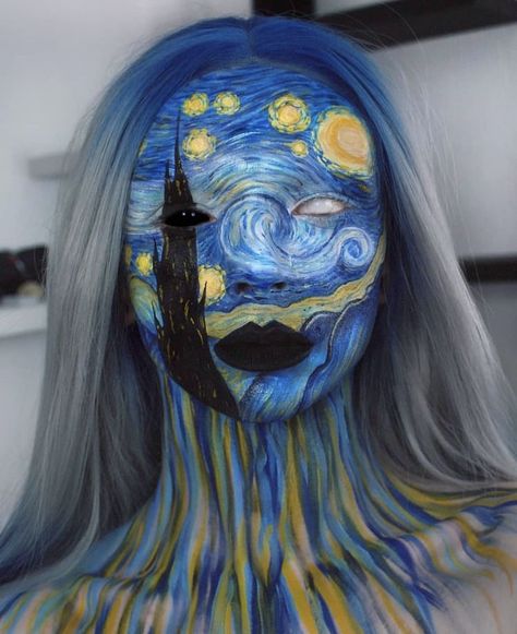 Halloween Makeup Witch, Creepy Halloween Makeup, Cute Halloween Makeup, Halloween Makeup Diy, Halloween Makeup Pretty, Face Art Makeup, Halloween Makeup Scary, Face Makeup Tips, The Starry Night