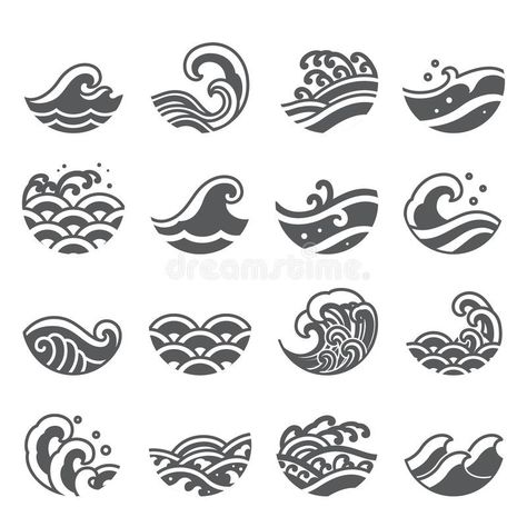 Japanese Wave Tattoos, Logo Surf, Wave Icon, Waves Symbol, Sea Logo, Wave Drawing, Water Icon, Sea Tattoo, Waves Icon