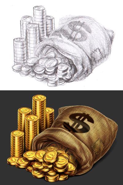 Coins Art Ideas, Display Names, Money Bag Tattoo, Dagobert Duck, Money Drawing, Trendy Games, Money Tattoo, Design Games, Games Design