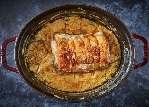 Pork loin braised in milk – Maiale al latte Braised Pork Roast, Pork Loin Recipe, Fresh Herb Recipes, Pork Curry, Rosemary Recipes, Milk Dessert, Pork Loin Recipes, Great British Chefs, Italian Chef