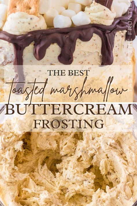 Toasted Marshmallow Buttercream, Ganache Recipes, Marshmallow Buttercream Frosting, Marshmallow Frosting Recipes, Fluffy Marshmallows, Marshmallow Icing, Strawberry Cake Easy, Marshmallow Cake, Marshmallow Buttercream