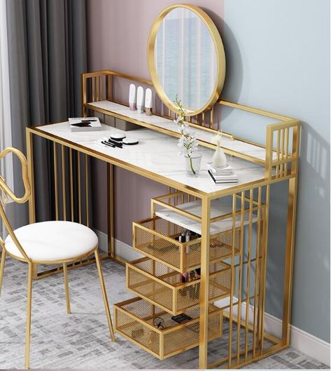 Table With Round Mirror, Butterfly Stool, Modern Dressing Table, Future Bedroom Ideas, Stool Bedroom, Makeup Vanity Table, Unique Furniture Design, Bedroom Makeup Vanity, Console Table Decorating