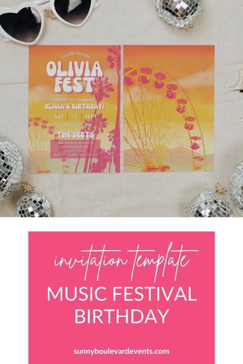 Festival Themed Party, Coachella Party, Festival Girls, Girl Birthday Party Invitations, Festival Theme, Birthday Party Invitation Templates, Music Fest, Birthday Invitations Girl, Festival Vibes