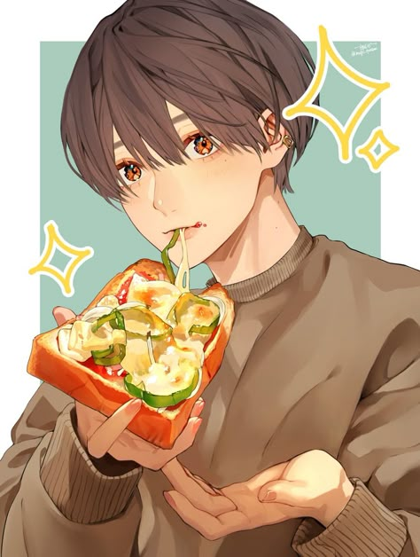 Eating Poses, Anime Eating, Man Eating, Food Anime, Eating Food, Anime Food, Food Drawing, Food Illustration