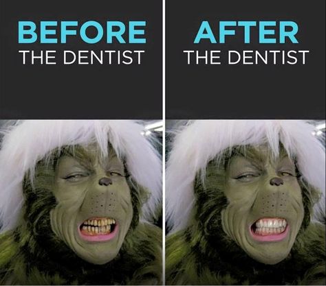 We gave the Grinch a beautiful sneer. Imagine what we can do for your smile! Call us today for a free consultation. #cosmeticdentistry Dentist Social Media, Dental Quotes, Dental Social Media, Dental Images, Dental World, Dental Posts, Dental Jokes, Dental Fun, Dentist Humor