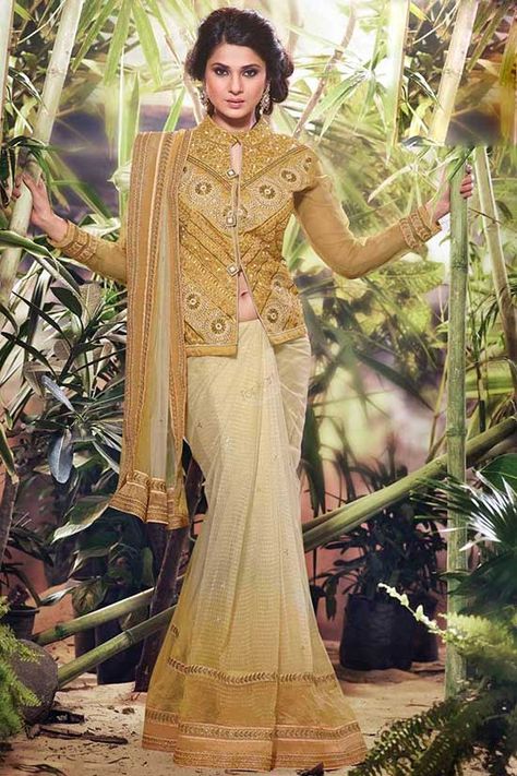 Cream Gold Net Saree with Black Gold Blouse Full Sleeves Blouse Designs, Saree Jacket Designs, डिजाइनर कपड़े, Long Blouse Designs, Saree Wearing Styles, Blouse Back Neck Designs, Gaun Fashion, Silk Saree Blouse Designs, Saree Designs Party Wear