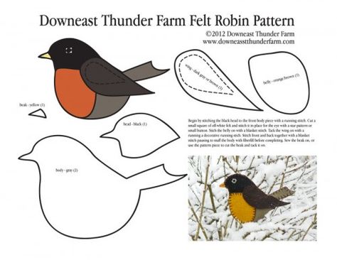 robin-pattern-pic- lots of great patterns for making felt birds Paper Bird, Felt Ornaments Patterns, Wool Felt Projects, Fabric Ideas, Bird Crafts, Wool Projects, Felt Birds, Felt Patterns, Bird Ornaments