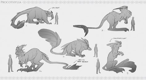 ArtStation - Procothylia - Creature Design, Elisa Gauthier 4 Legged Creature Poses, Six Legged Creature, Creature Poses, Jungle Creatures, Fantasy Creature, Creature Concept Art, Creature Concept, The Animals, Creature Design