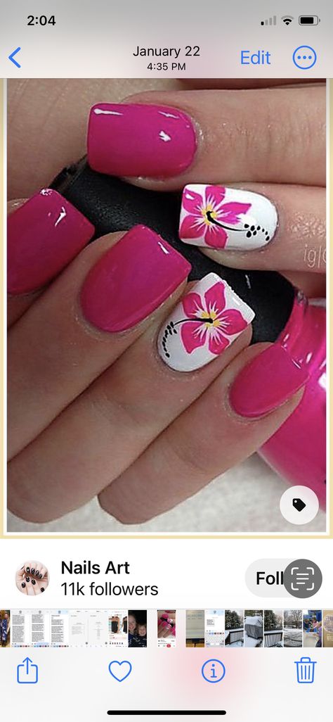 Luau Nails, Island Vacation Nails, Hawaiian Nail Art, Tropical Flower Nails, Hawaiian Flower Nails, Aloha Nails, Hawaiian Nails, Hawaii Nails, Tropical Nail Designs