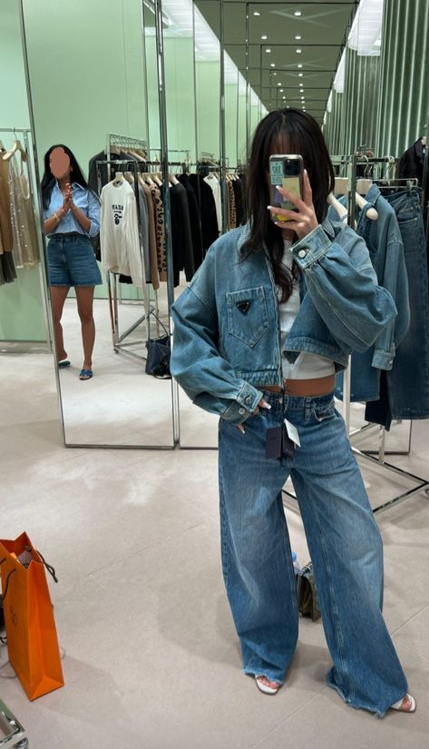 Denim On Denim Outfit, Prada Denim, Grunge Looks, I Need Money, Classy Outfit Ideas, Instagram Post Ideas, Denim On Denim, Need Money, Fall 2023