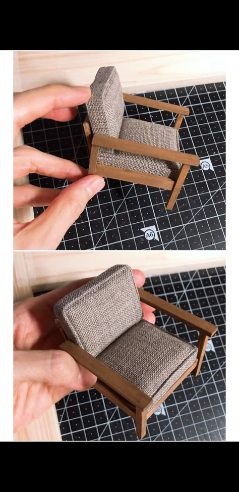 Wood Doll House Furniture, Model Furniture Diy, Miniature Armchair Diy, Furniture Dimensions Standard Cm, Miniature Chairs Diy How To Make, How To Make Barbie Furniture, 1/6 Scale Dollhouse, Cricut Dollhouse Projects, Diy Doll Chair