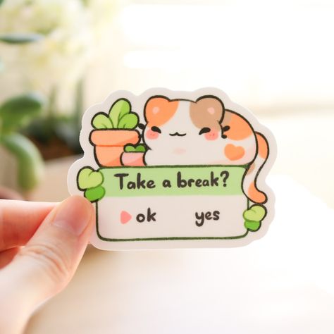 Don’t forget to take a break! 🧡 Calico cat hopes you’re taking care of yourself~ 🪴 The Take a Break Cat Sticker is now available in my shop at fuwuffle.com! It’s the purr-fect reminder for making sure you take some breaks~ 🧡 Check out the latest new arrivals at fuwuffle.com! ✨ #fuwuffle #cats #cutecats #cutecatart #gamerstickers #motivationstickers #cute #cuteart #cuteartwork #cuteartstyle #doodle #cutestickers #cuteartist #cutedrawing #cuteaesthetic #stickershop #artbusiness #smallbusine... Cafe Stickers, Silly Stickers, Pokemon Stickers, Stationary Supplies, Creative Gifts For Boyfriend, Taking Care Of Yourself, Computer Sticker, Art People, Cat Cafe