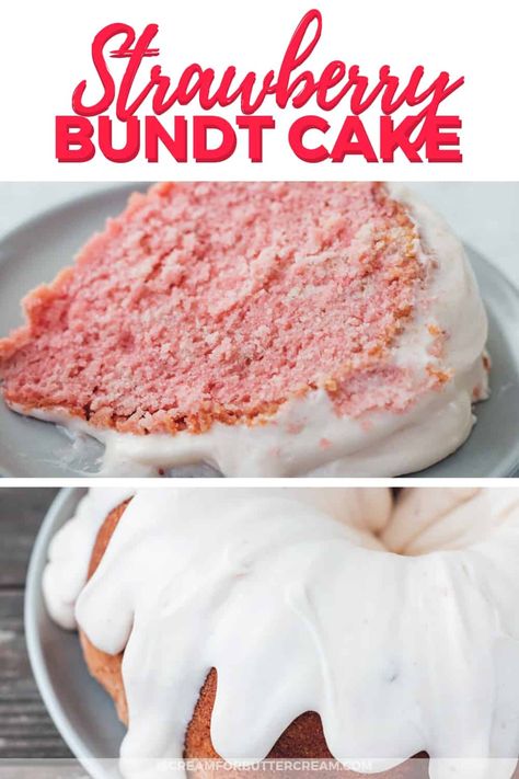 This strawberry bundt cake is a scratch cake made with real strawberries. It's moist, with a light strawberry taste, then covered with a delicious strawberry cream cheese glaze. Bundt Cake Strawberry, Strawberry Bundt Cake, Strawberry Purée, Glaze For Cake, Nothing Bundt, Nothing Bundt Cakes, Cake Strawberry, Lemon Bundt Cake, Strawberry Dessert