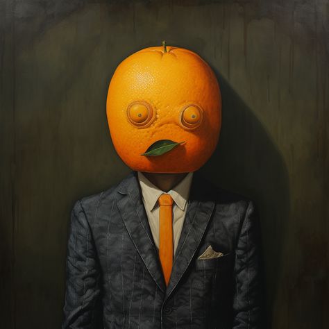 Orange you glad you came across this piece of art? A surreal piece depicted an orange headed man. #oranges #orangeart #portraitart #portraits Strange Art, Orange You Glad, Round Logo, Orange Art, Weird Art, Art Gifts, Surreal Art, Portrait Art, Pose Reference