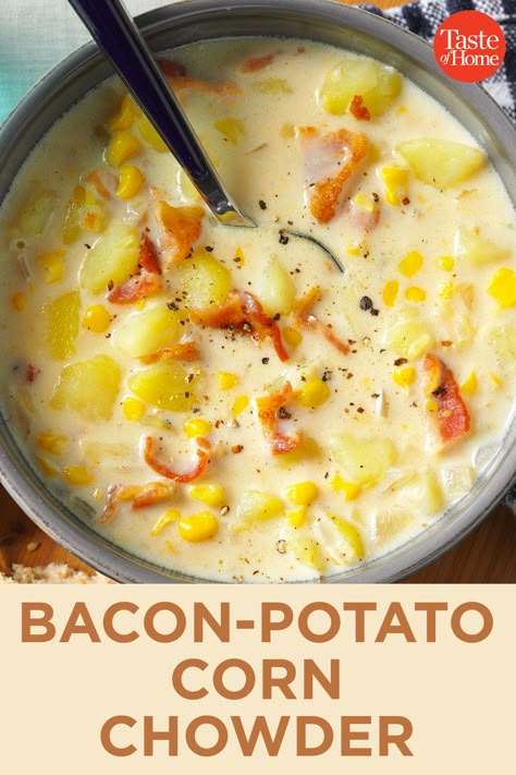 Bacon Potato Corn Chowder, Corn Chowder Soup, Bacon Corn Chowder, Potato Corn Chowder, Bacon Potato, Soups And Chowders, Chowder Soup, Cooking Soup, Food Soup