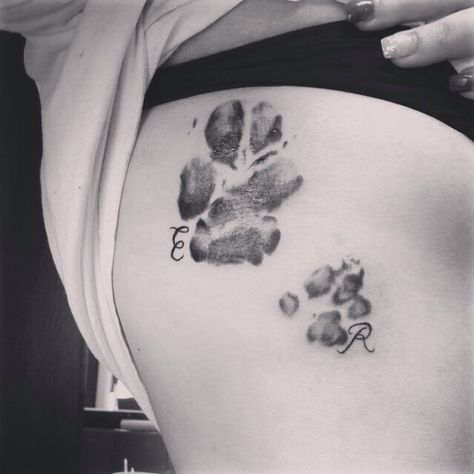 Two Paw Print Tattoo, Paw Print Tattoo On Ribs, Paw Print Rib Tattoo, Paw Prints Tatoos, Paw Print Tattoo Placement, Dog Paw Print Tattoo Ideas, Nose Print Tattoo Dog, Cat Paw Print Tattoo, Cat Paw Tattoos