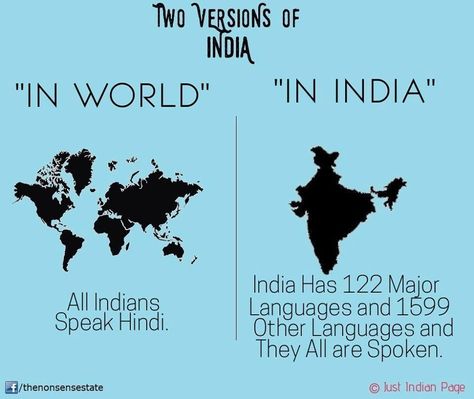 Two Versions of India: "In World - All Indians speak Hindi" vs. "In India - India has 122 major languages and 1,599 other languages and they all are spoken." Humour, Ancient History Facts, Indian History Facts, Unique Facts, True Interesting Facts, Interesting Facts About World, India Facts, Amazing Science Facts, Unknown Facts