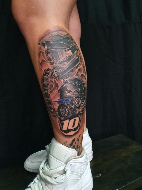 Motocross Tattoo For Men, Bikelife Tattoo, Dirt Bike Tattoo Ideas, Dirtbike Tattoo, Motocross Tattoo Ideas, Tattoo Motocross, Mx Tattoo, Knife And Rose Tattoo, Moto Tattoo