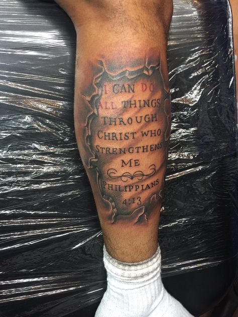 placement Leg Quote Tattoo, Calf Sleeve Tattoo, Placement Tattoo, Calf Tattoo Men, Black Men Tattoos, Best Cover Up Tattoos, Best Leg Tattoos, Bible Verse Tattoos, Verse Tattoos