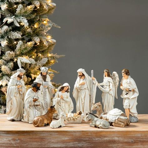 Nativity Figurine Set Christmas Nativity Scene Display, Nativity Scene Display, Willow Tree Nativity, Three Kings Gifts, Nativity Of Jesus, Outdoor Nativity, Shelf Arrangement, Stone Powder, Christmas Nativity Set