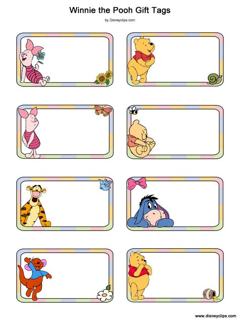 Winnie the Pooh, Piglet, Tigger, Eeyore, Roo, Baby Pooh gift tags Winnie The Pooh Printables, Winnie The Pooh Invitations, Pooh Invitation, Name Tag For School, Disney Names, Name Tag Templates, Winnie The Pooh Piglet, Winnie The Pooh Themes, Disney Classroom