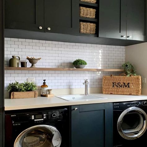 Utility Makeover, Removable Backsplash, Self Adhesive Wall Tiles, Stick Tile Backsplash, Utility Cupboard, Tile Splashback, Kitchen Splashbacks, White Subway Tiles, Downstairs Toilet