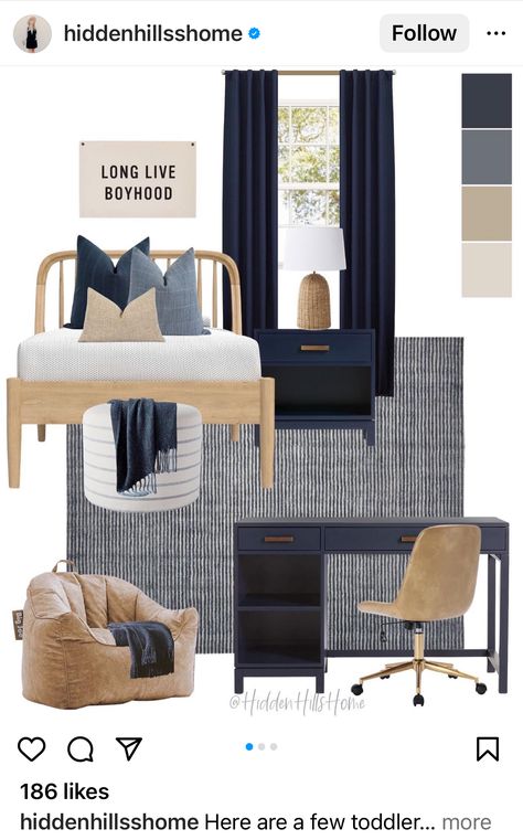 Boys Navy Blue Bedroom, Navy Toddler Boy Room, Toddler Blue Room, Elementary Boy Bedroom, Boys Bedroom Ideas Blue, Young Boy Bedroom Ideas, Blue Toddler Room Boy, Boys Room Mood Board, Navy Boys Bedroom