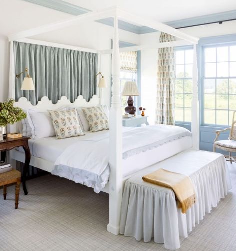 Coastal bedroom with SW Silver Lake paint color on trim - Southern Living Idea House 2021. #coastalbedroom #swsilverlake #traditionalbedrooms Sarah Bartholomew, Best Blue Paint Colors, Interior Window Trim, Small Bathroom Colors, Design Darling, Southern Living Homes, Blue Paint Colors, Interior Windows, Best Paint Colors