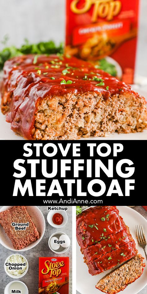 Stove top stuffing meatloaf is baked in a zesty sauce with crispy edges. Boxed stuffing is a shortcut to decreased time in the kitchen and increased flavor. Stuffing Stuffed Meatloaf, Cozy Cook Meatloaf, Boxed Stuffing Meatloaf, Meatloaf On The Stove, Meatloaf Using Stuffing, Sauce For Top Of Meatloaf, Easy Meatloaf Recipe With Stove Top Stuffing Meat Loaf, Easy Meatloaf Recipe With Stove Top Stuffing, Easy Stuffing Meatloaf