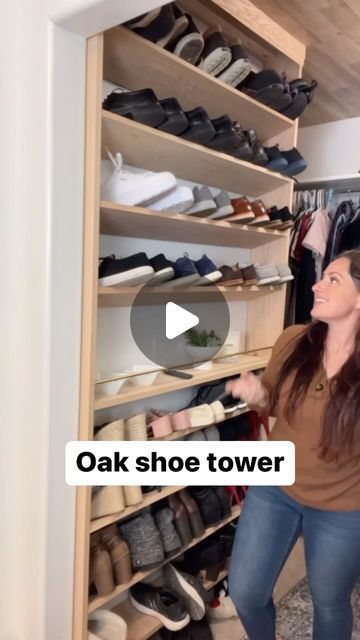 Brandali M Radulovich on Instagram: "From wasted closet space to shoe haven!  Transformed this corner with a custom oak shoe rack. Perfect for keeping my collection organized and on display. 

#DIYProject #ShoeStorageGoals #diy #closetorganization #youcandoit #spacesaving" Build A Shoe Rack, Diy Shoe Rack Ideas, Wall Shoe Rack, Diy Shoe Rack, Cabin Bedroom, Closet Makeover, Closet Space, Shoe Organizer, Walk In Closet