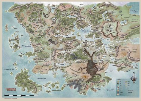 Faerûn was a major continent on the planet of Toril. The continent included terrain that was as... Drizzt Do Urden, Dnd World Map, Imaginary Maps, Fantasy World Map, Tabletop Rpg Maps, Rpg Map, Forgotten Realms, Dungeon Maps, D D Maps