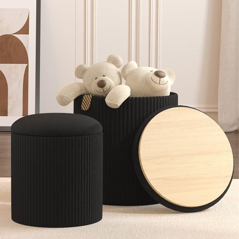 PRICES MAY VARY. [MULTIFUNCTIONAL DESIGN] The round storage ottoman can be used not only as a foot stool, but also as a vanity stool. The lid flips over and can be turned into a small coffee table or side table. [HIDDEN STORAGE SPACE] You will get a large and small total of two round ottoman, the two storage capacities are 9.4 gallons and 5.8 gallons respectively. It can be used to store clothes, books, stuffed animals, etc. [COMFORTABLE EXPERIENCE] Selected high quality velvet with dense and so Chair For Vanity, Round Ottoman With Storage, Stool Coffee Table, Large Storage Ottoman, Footstool Coffee Table, Round Storage Ottoman, Small Ottoman, Living Room Stools, Living Room Dorm