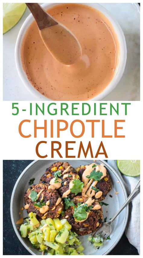 Vegan Crema Mexican, Vegan Crema, Wfpb Sauces, Mexican Burger, Dip For Tortilla Chips, Crema Recipe, Vegan Chipotle, Healthy Tacos Salad, Chipotle Crema