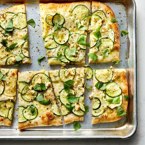 Sheet-Pan Zucchini Pizza Bbq Chicken Flatbread, Ricotta Pizza, Gluten Free Bbq, Chicken Flatbread, Zucchini Pizza, Whole Wheat Pizza, Zucchini Pizzas, Vegetarian Pizza, Chicken Bacon