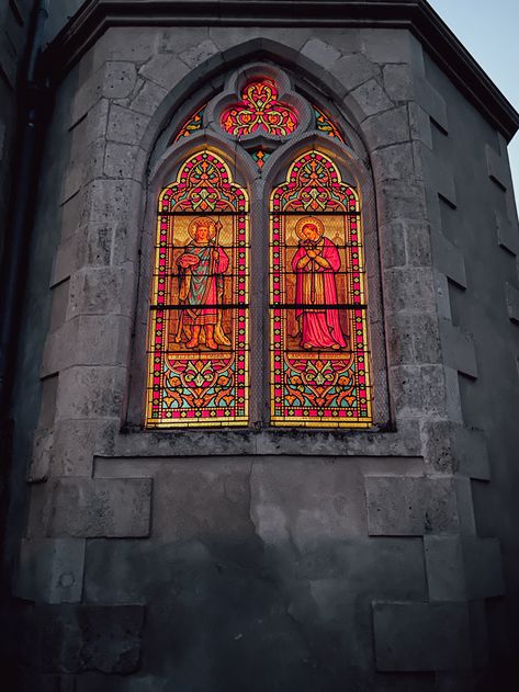 Now that the evenings are getting darker much earlier, we get to experience the beautiful stained glass windows of our chapel from the outside. Chapel Windows, Stained Glass Windows, Glass Window, Stained Glass, The Outsiders, Glass