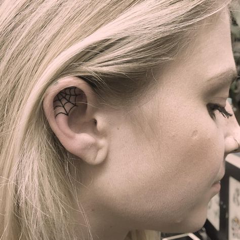 Spider web tattoo on the right ear Spider Tattoo Behind Ear, Ear Tats, Miscellaneous Tattoos, Tattoo Spider, Inner Ear Tattoo, Tattoo Ear, Neat Tattoos, Easy Tattoos, Small Wave Tattoo