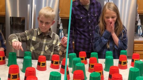 Family's exciting 'Christmas Cup Game' goes viral Family Christmas Dice Roll Game, Cup Pong Christmas Game, Pull String Prize Game, Christmas Present Games Family, Xmas Eve Games For Family, Whats Under The Cup Game, Pick A Prize Game, Christmas Games For Cash, Christmas Games With Red Solo Cups