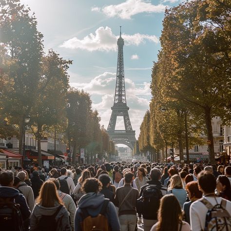 "Crowded #ParisStreet: A bustling #crowd moves along a Parisian street with the iconic #EiffelTower in the background. #SunnyDay #tourists #AIart #AIphoto #StockCake ⬇️ Download and 📝 Prompt 👉 https://stockcake.com/i/crowded-paris-street_1038490_805217". Paris Tourism, Paris Tourist, Paris In Autumn, Parisian Street, Street Image, Parisian Cafe, Paris Cafe, Clear Blue Sky, Paris Eiffel Tower