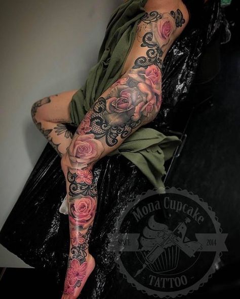 Leg Tattoos Women Color, Body Design Tattoo, Flower Tattoos On Leg, Leg Tattoos Women Sleeve, Women’s Leg Sleeve, Thigh Tattoos Women Black Woman, Full Leg Sleeve Tattoo Female, Full Leg Tattoos Women, Clean Tattoos