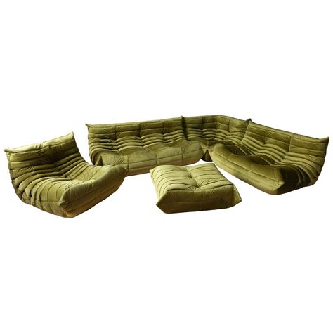 Toga Sofa, Green Fabric Sofa, Green Floor Lamp, Modern Living Room Set, Michel Ducaroy, French Sofa, Corner Couch, Togo Sofa, Unique Sofas