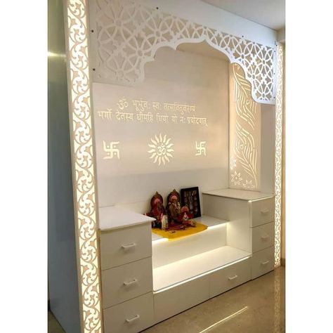 Corian Mandir Design, Corian Temple, Pooja Door Design, Bedroom Built In Wardrobe, Whatsapp Contact, Luxury Furniture Sofa, Mandir Design, Temple Design For Home, Modern Cupboard Design