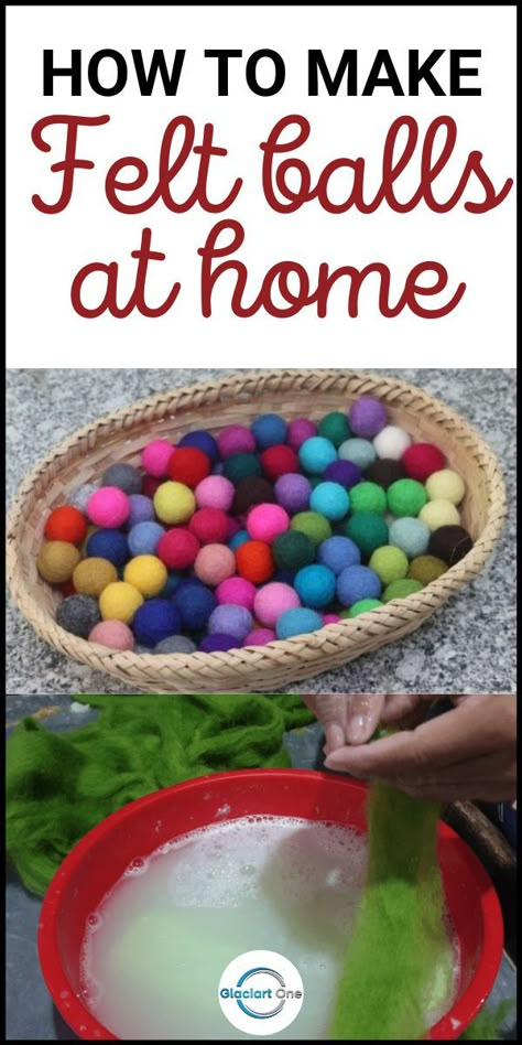 How to make felt balls at home. It is an easy process and not very expensive. You can make your own felt balls at home as per your own color choice. #feltballs #handmadefeltballs #felttutorial Make Felt Balls, Needle Felt For Beginners, Felt Ball Crafts, Tovad Ull, Felted Balls, Felt Wool Ball, Felted Projects, Felting Diy, Needle Felting Ideas